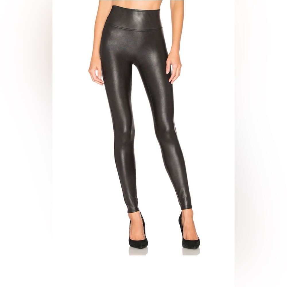 SPANX High-Waist Faux Leather Leggings in Black Size Small